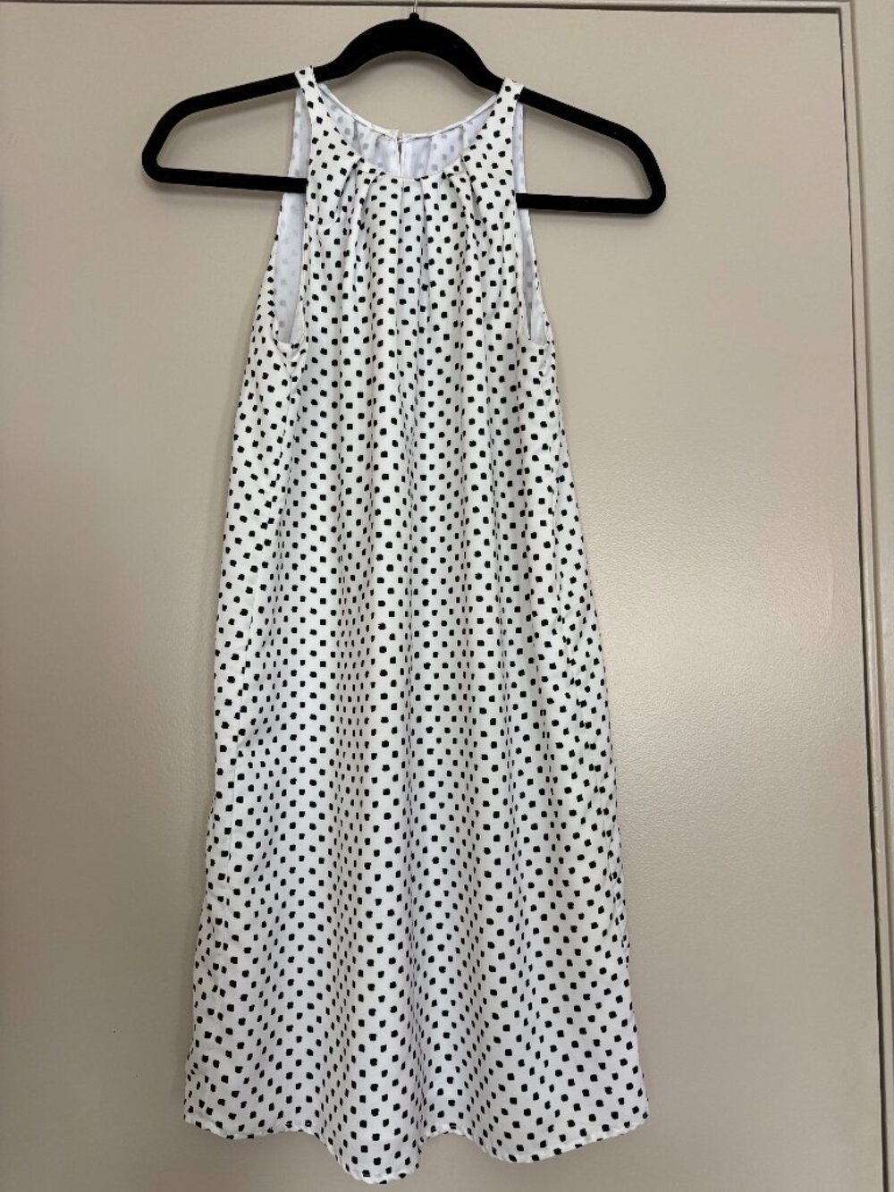 MNG (Mango) Black and White Checkered Polka-Dot Sleveless  Mini Dress-Size Small
